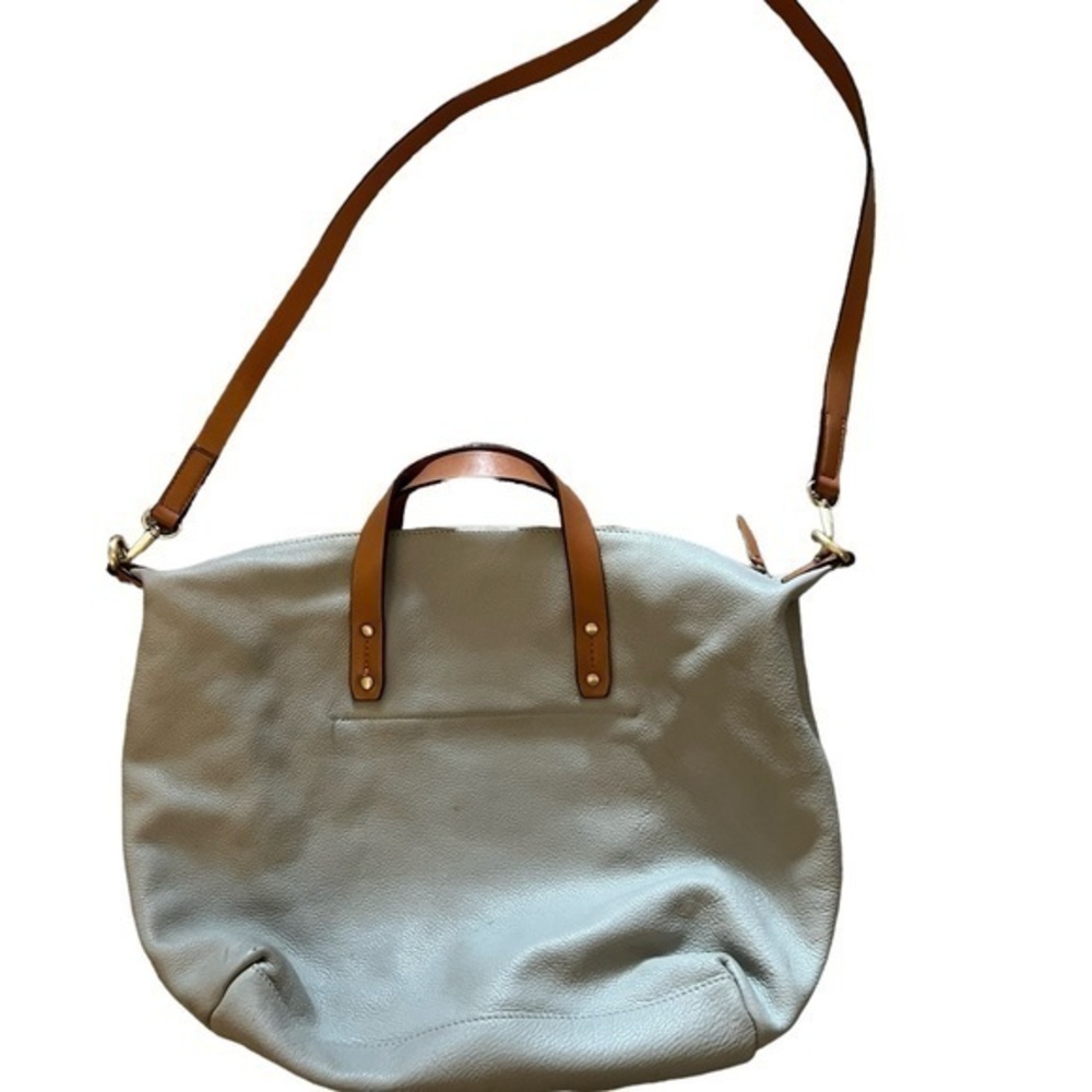 GAP unlined gray leather crossbody bag with brown leather straps